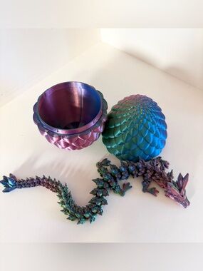 3D Articulated Dragon & Iridescent Dragon Egg Trinket Box - Purple & Teal